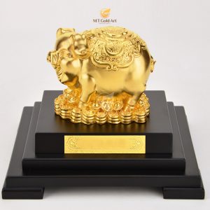 Tượng Heo phong thủy dát vàng (14x17x22cm) tuong heo dat vang 1