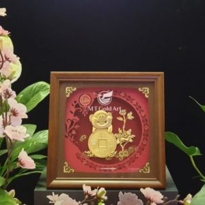 Tranh heo dát vàng (23x23cm) tranh heo tien 23x23cm