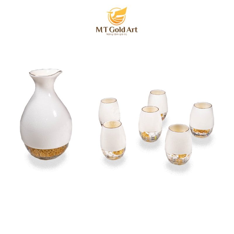 Bộ bình ly pha lê sứ đúc vàng GP03 5 Quà tân gia quà tết quà tặng doanh nghiệp cao cấp