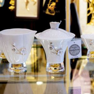 bộ bình trà sứ pha lê đúc vàng- quà tặng khách hàng cao cấp, ý nghĩa