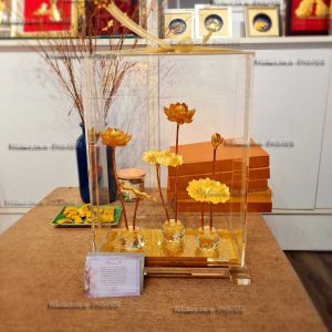 Hồ hoa sen dát vàng (29x16x39cm) dam hoa sen dat vang qua tang cao cap y nghia 3