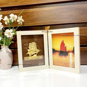 quà tặng doanh nghiệp ý nghĩa- khung tranh thuyền dát vàng