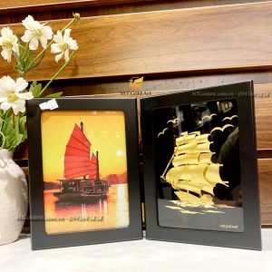 quà tặng doanh nghiệp ý nghĩa- khung tranh thuyền buồm dát vàng
