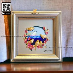 quà cưới cao cấp, ý nghĩa- tranh chim uyên ương dát vàng