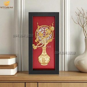 quà tết cao cấp- tranh hoa mai dát vàng