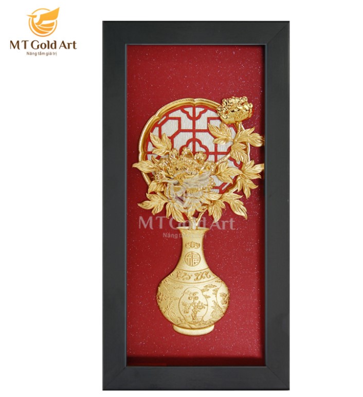 Tranh hoa cúc dát vàng (13x26cm) tranh binh hoa cuc 2