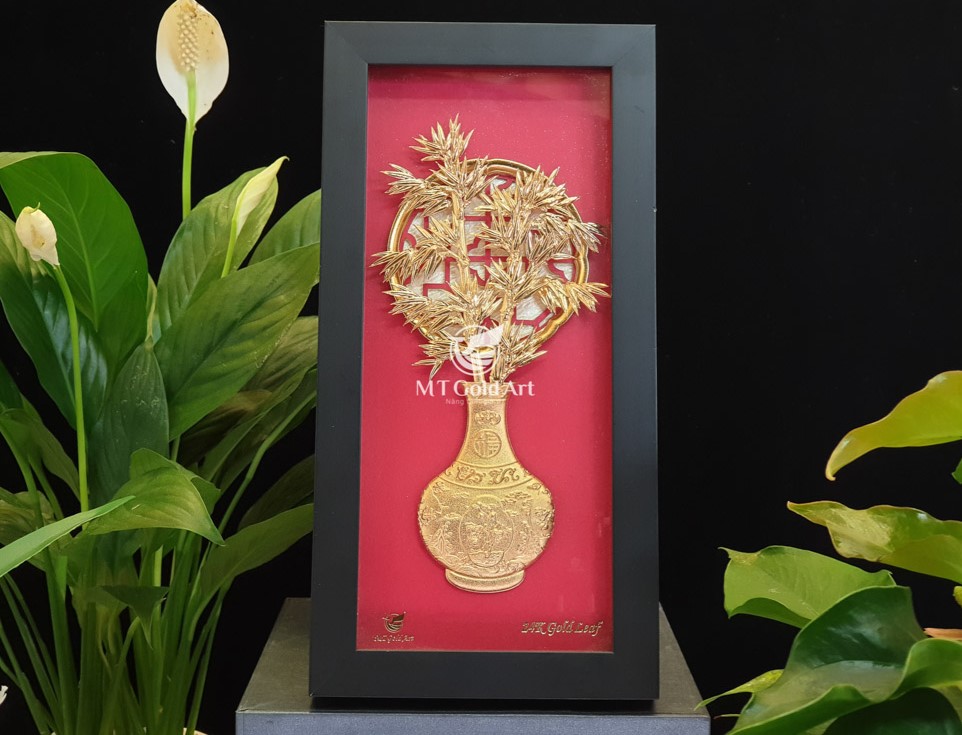 Tranh Bình Hoa Trúc Dát Vàng- Quà tặng cao cấp, ý nghĩa Tranh Bình Hoa Trúc Dát Vàng- Quà tặng cao cấp, ý nghĩa