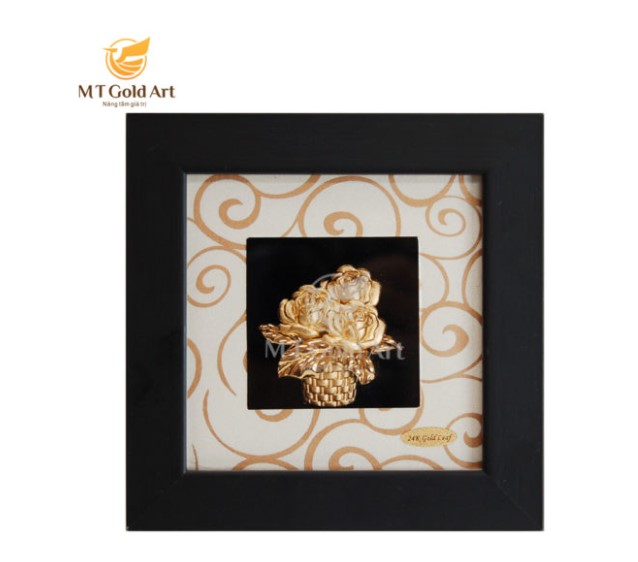 tranh hoa hồng dát vàng- quà tặng vợ ý nghĩa 