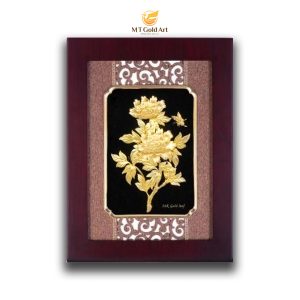 Tranh hoa mẫu đơn phú quý dát vàng (27x34cm)