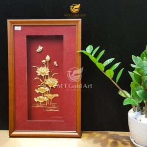 Tranh hoa sen dát vàng 24k (25x40cm) tranh hoa sen5