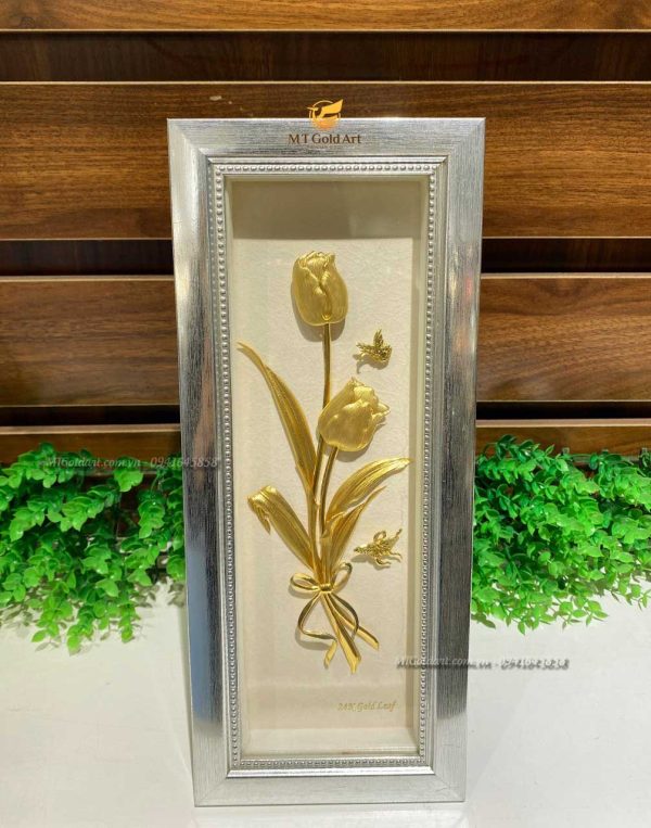 quà tặng sếp nữ cao cấp- tranh hoa tulip dát vàng