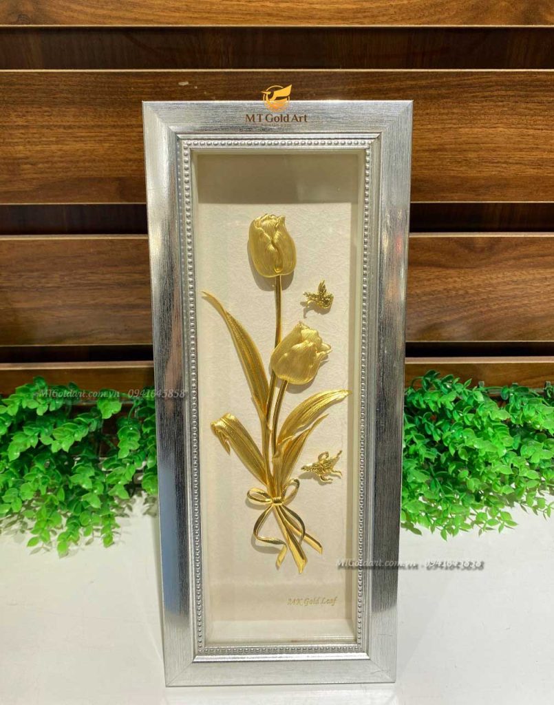 quà tặng sếp nữ cao cấp- tranh hoa tulip dát vàng quà tặng sếp nữ cao cấp- tranh hoa tulip dát vàng