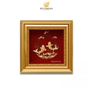 tranh ca chep vuot vu mon dat vang 16x16cm