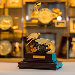 Tượng đôi chim én dát vàng 17x29x34cm tuong doi en