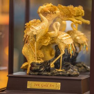 Tượng chim hạc dát vàng - Mẫu 2 (17x29x34cm) tuong doi tung hac dien nien