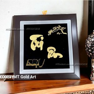 Tranh chữ Tri Ân dát vàng ( 30x30cm) qua 20.11 tang thay co giao tranh chu tri an dat vang