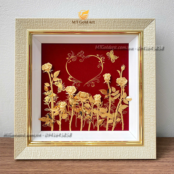 quà tặng 20.10 tặng mẹ- tranh hoa hồng dát vàng