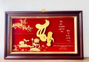 quà mừng thọ- tỉnh ủy nghệ an kính tặng- tranh chữ thọ dát vàng
