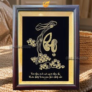 quà tặng mừng thọ ý nghĩa- tranh chữ thọ dát vàng