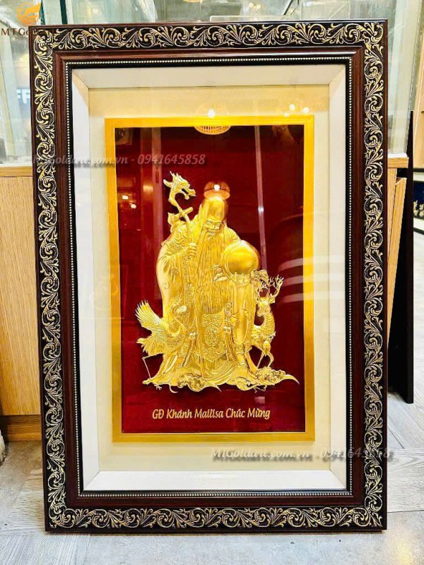 quà mừng thọ ý nghĩa- tranh ông thọ dát vàng