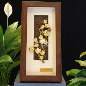 Tranh Hoa mai chim Én dát vàng (14x28cm) tranh chim en hoa dao
