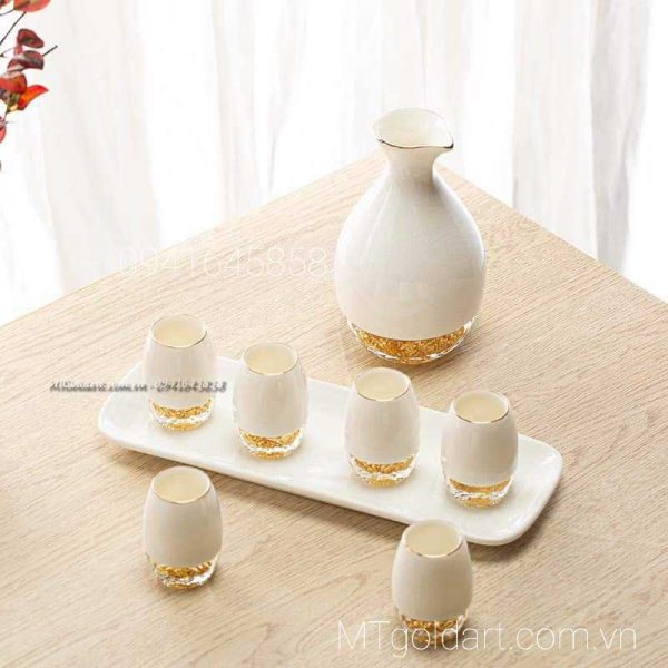 quà tặng cho chồng ý nghĩa- bộ bình ly sứ dát vàng
