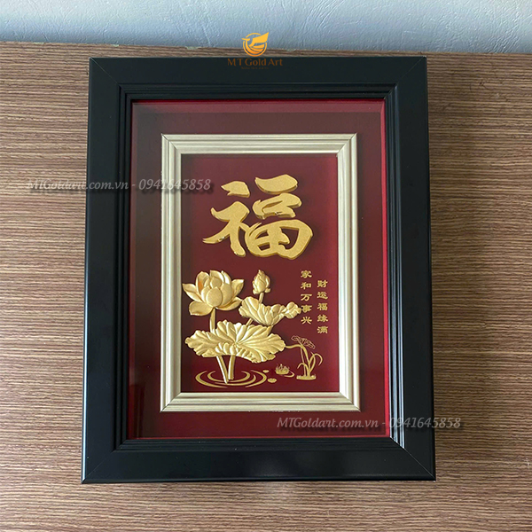 quà tặng đối tác người trung quốc- tranh chữ phúc hán việt dát vàng