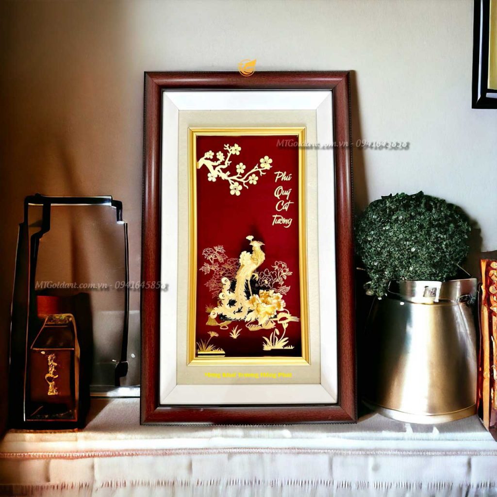 quà tặng khai trương ý nghĩa- tranh phượng hoàng dát vàng