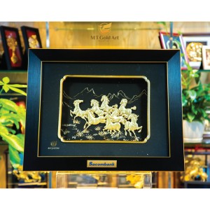 Tranh Mã đáo thành công dát vàng - Tranh bát mã (27x34cm) tranh bat ma 27x34