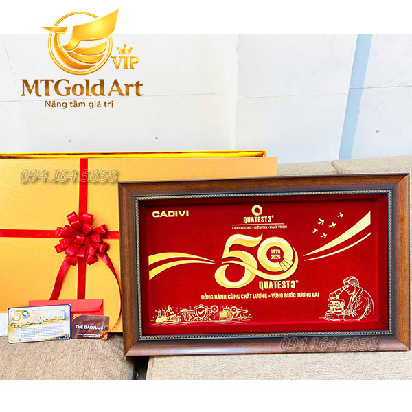 Quà kỷ niệm 50 năm thành lập QUATEST 3- CADIVI kính tặng- tranh dát vàng thiết kế theo yêu cầu