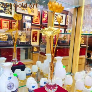 Lọ hoa sen dát vàng (13×15.5x39cm) cay sen cao 2