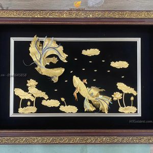 quà tặng tân gia ý nghĩa- tranh cá chép hoa sen dát vàng
