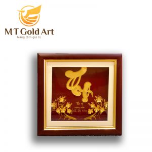 Tranh chữ thọ dát vàng 24k (20x20cm) tranh chu tho1