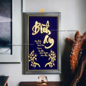 Tranh chữ bình an thư pháp dát vàng 24k qua tang khach hang cao cap tranh chu binh an dat vang1