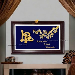 Tranh chữ lộc dát vàng 24k (35x55cm) tranh chu loc qua tet cao cap y nghia