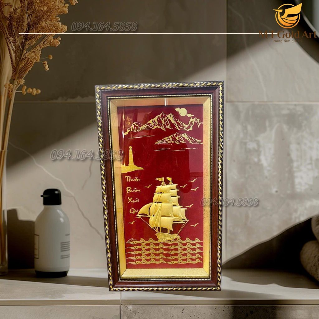 quà tặng doanh nghiệp cao cấp- tranh thuyền buồm dát vàng