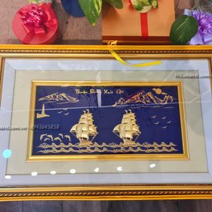 Tranh thuyền buồm Dát Vàng (40x65cm) qua tang doi tac doanh nghiep y nghia tranh doi thuyen buom1