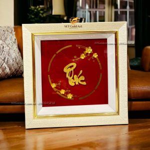 Tranh Chữ Phúc Dát Vàng 24k (24x24cm) qua tang mung tho ong ba cao cap y nghia tranh chu phuc