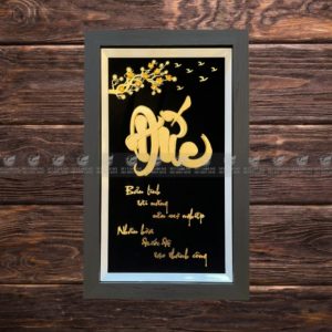 Tranh chữ đức dát vàng 24k(35x55cm) tranh chu duc1 1