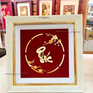 Tranh Chữ Phúc Dát Vàng 24k (24x24cm) tranh chu phuc2525 qua tang mung tho ong ba y nghia