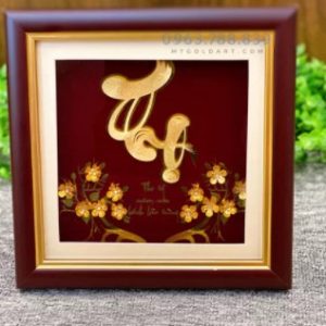 Tranh chữ thọ dát vàng 24k (20x20cm) tranh chu tho 1