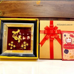 Tranh chữ thọ dát vàng 24k (20x20cm) tranh chu tho 2020 qua tang mung tho y nghia1