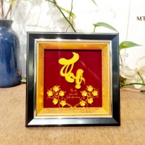 Tranh chữ thọ dát vàng 24k (20x20cm) tranh chu tho qua mung tho y nghia 3