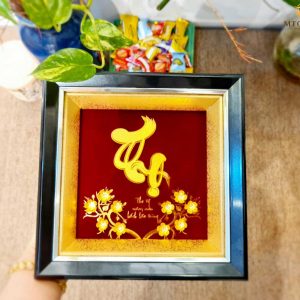 Tranh chữ thọ dát vàng 24k (20x20cm) tranh chu tho qua mung tho y nghia