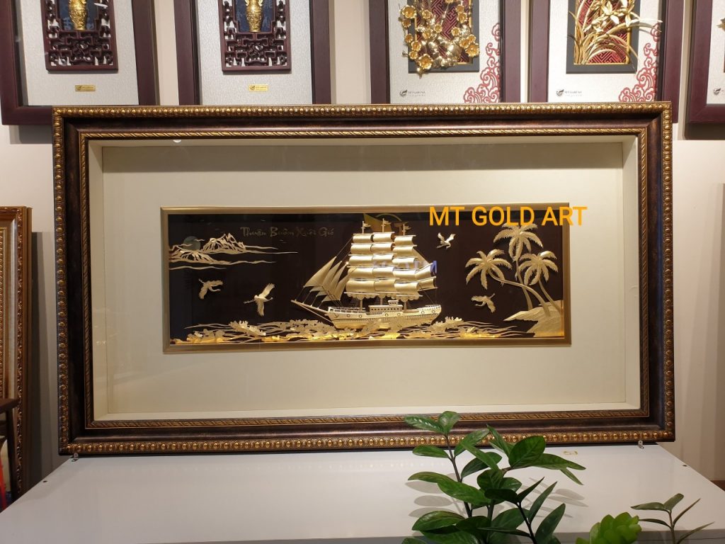 Tranh thuyền thuận buồm xuôi gió dát vàng (80x150cm) Tranh Thuyền Thuận Buồm Xuôi Gió- Quà tặng cao cấp, ý nghĩa