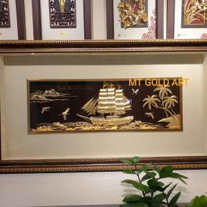 Tranh thuyền buồm xuôi gió dát vàng (80x150cm) tranh thuyen 1mx1.5m 2