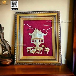 quà tặng đối tác ý nghĩa- tranh chùa một cột dát vàng