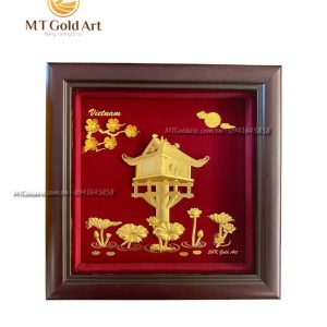 Tranh Chùa Một Cột Dát Vàng 20x20cm qua tang doi tac nuoc ngoai y nghia tranh chua mot cot1