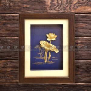 Tranh Hoa Sen Dát Vàng 24K (Nền Xanh 25x32cm) tranh hoa sen 25x32