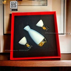 quà tết tặng khách hàng- bộ bình ly rượu sứ dát vàng